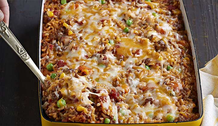 Gratin mexicain de riz à la viande hachée